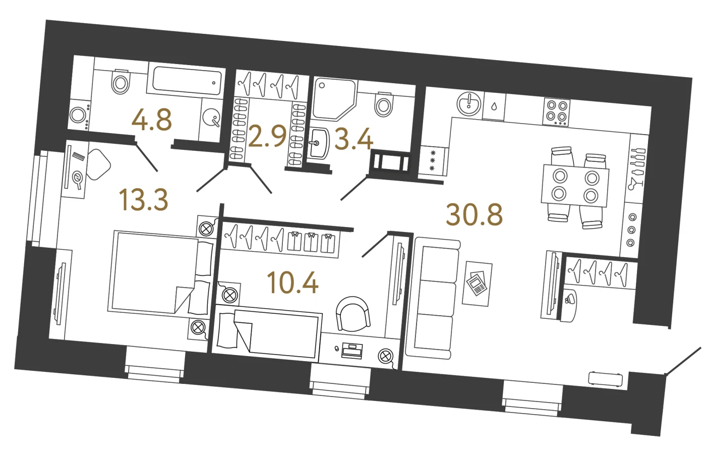 Планировка 2-комнатная 65,6 м² в арт-кластере «Типография» · Типография