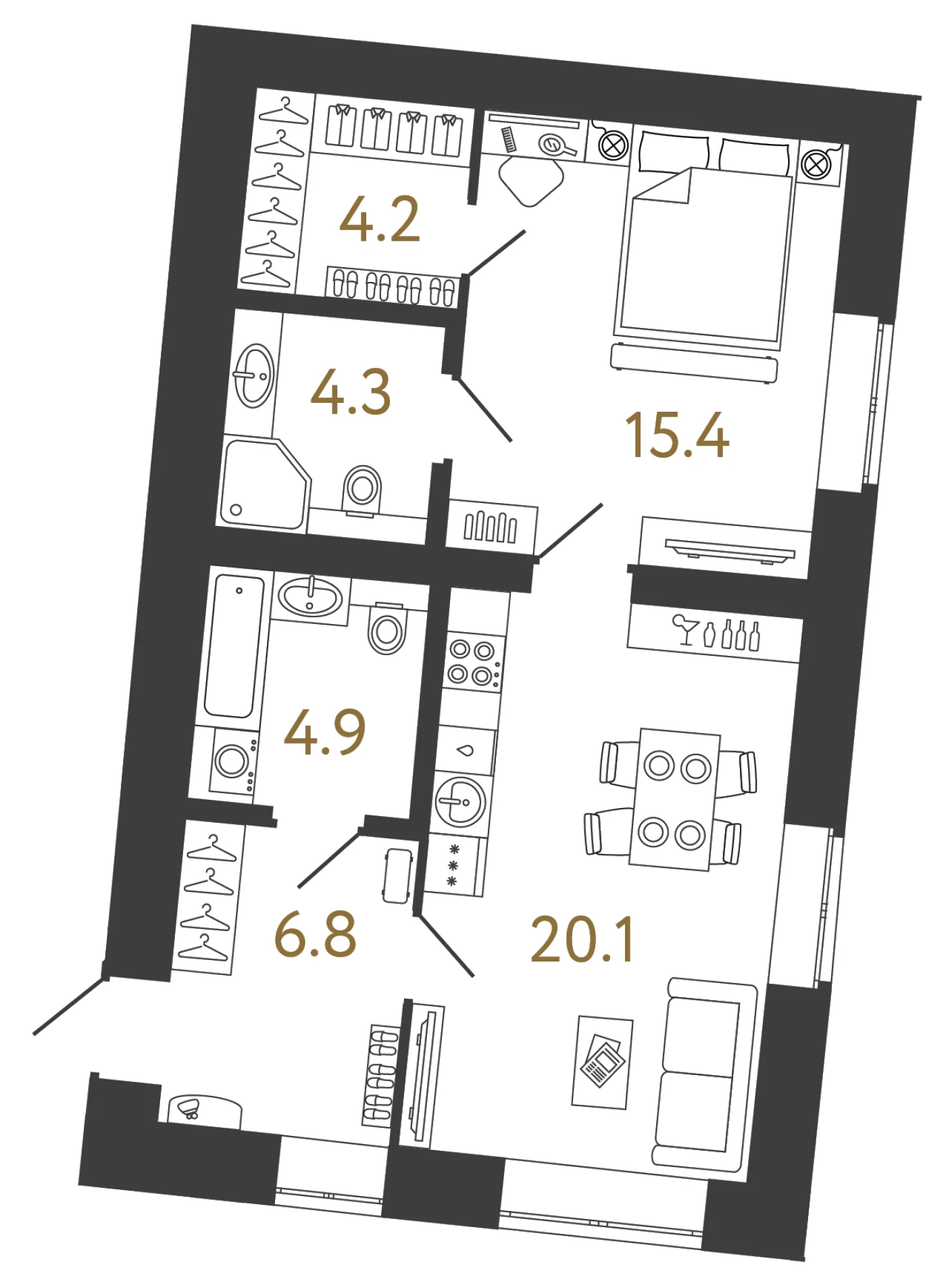 Планировка 1-комнатная 55,7 м² в арт-кластере «Типография» · Типография