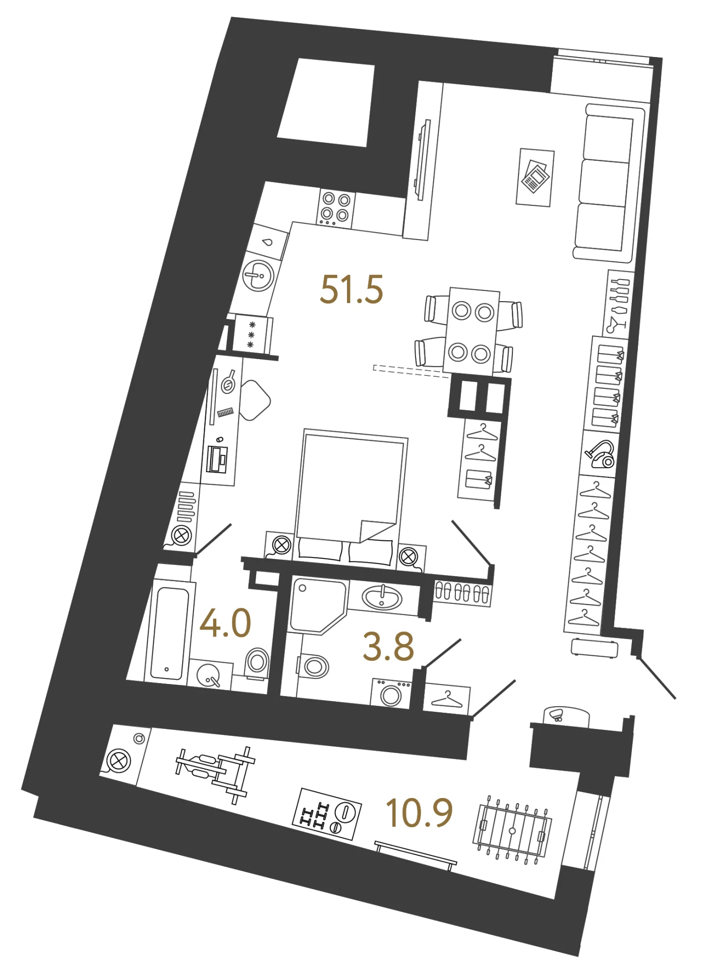 Планировка 1-комнатная 70,2 м² в арт-кластере «Типография» · Типография