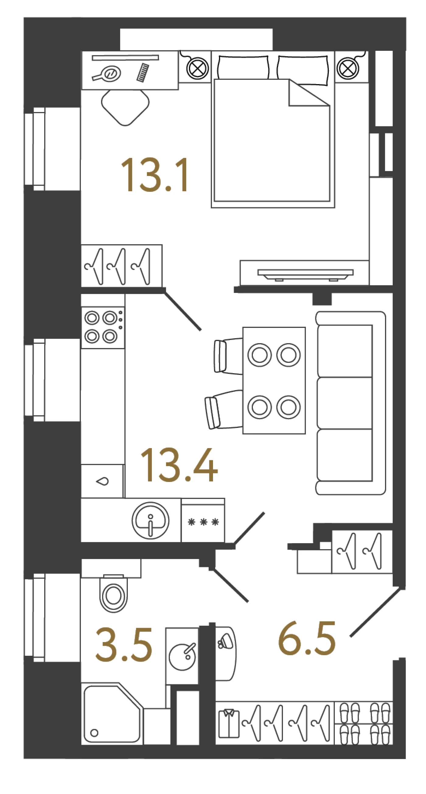 Планировка 1-комнатная 36,5 м² в арт-кластере «Типография» · Типография