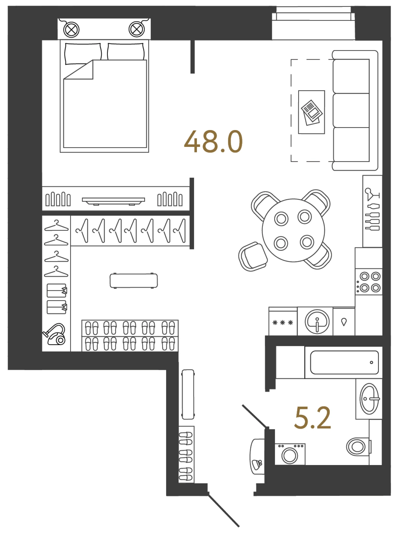 Планировка студия 53,2 м² в арт-кластере «Типография» · Типография