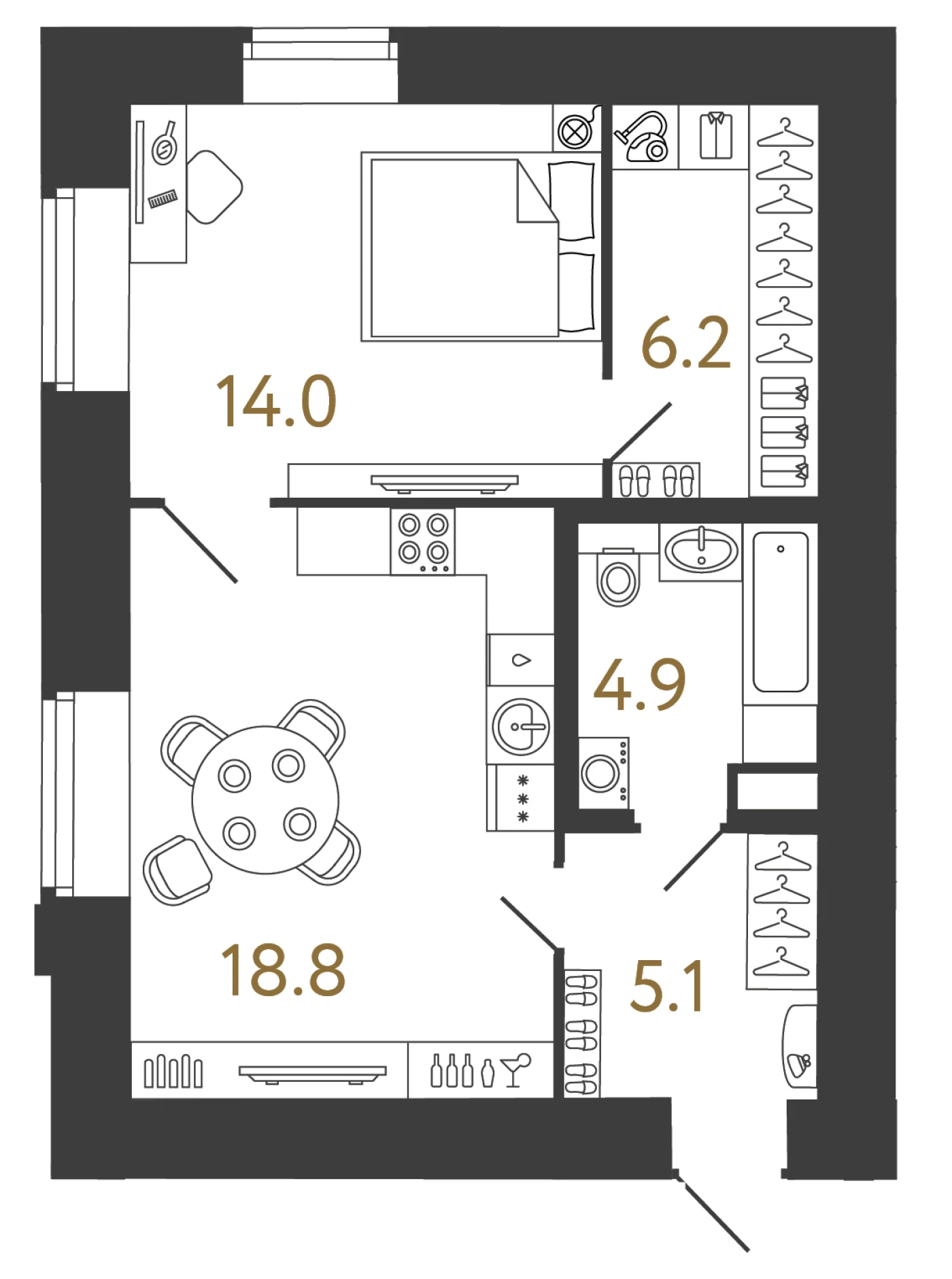 Планировка 1-комнатная 49 м² в арт-кластере «Типография» · Типография