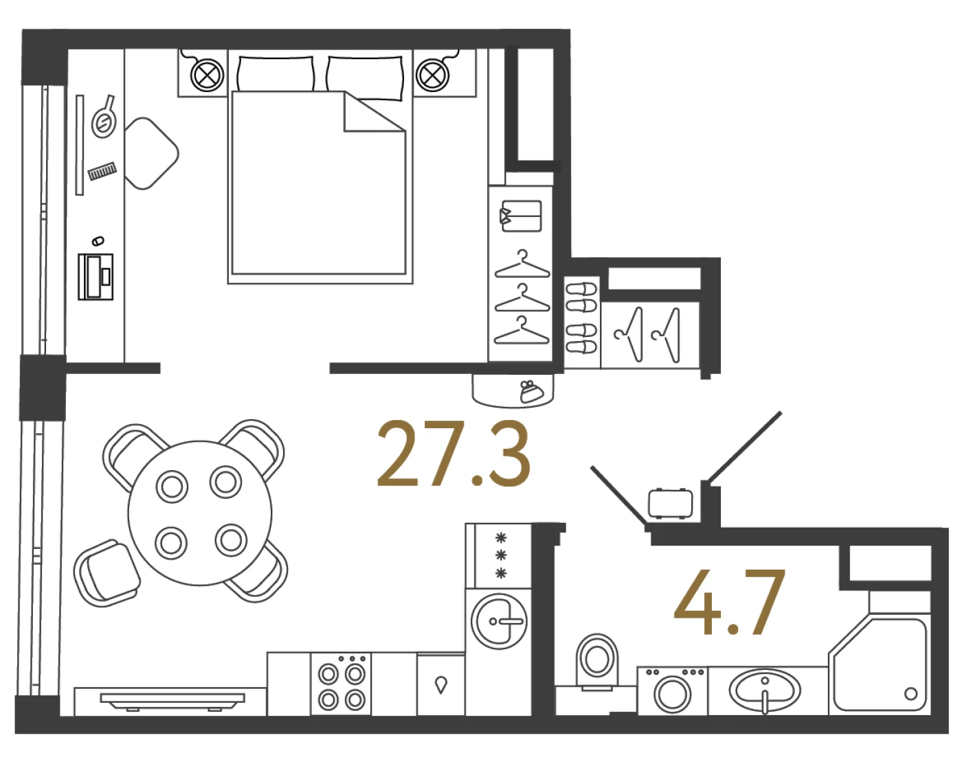 Планировка студия 32 м² в арт-кластере «Типография» · Типография