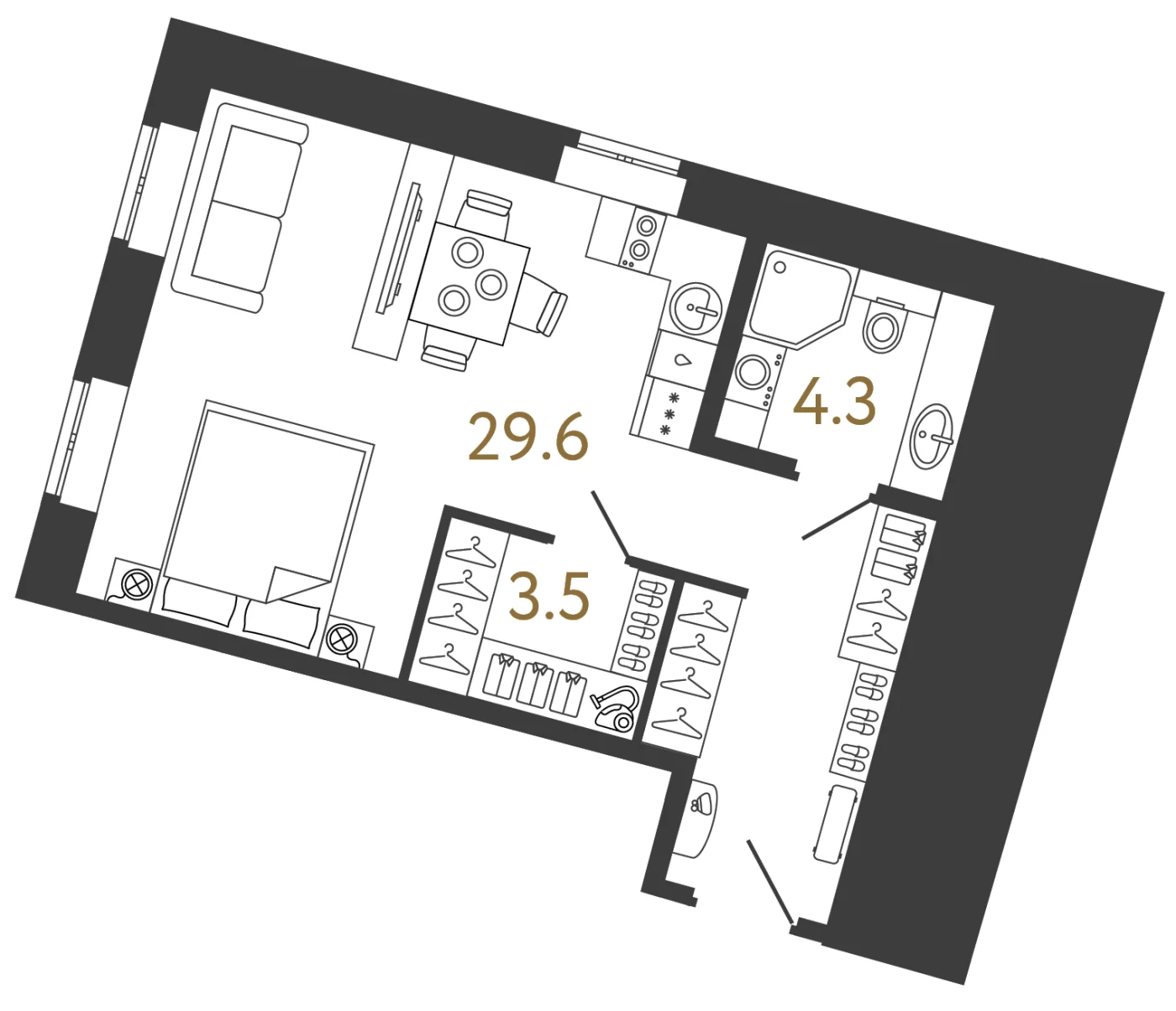 Планировка студия 37,4 м² в арт-кластере «Типография» · Типография