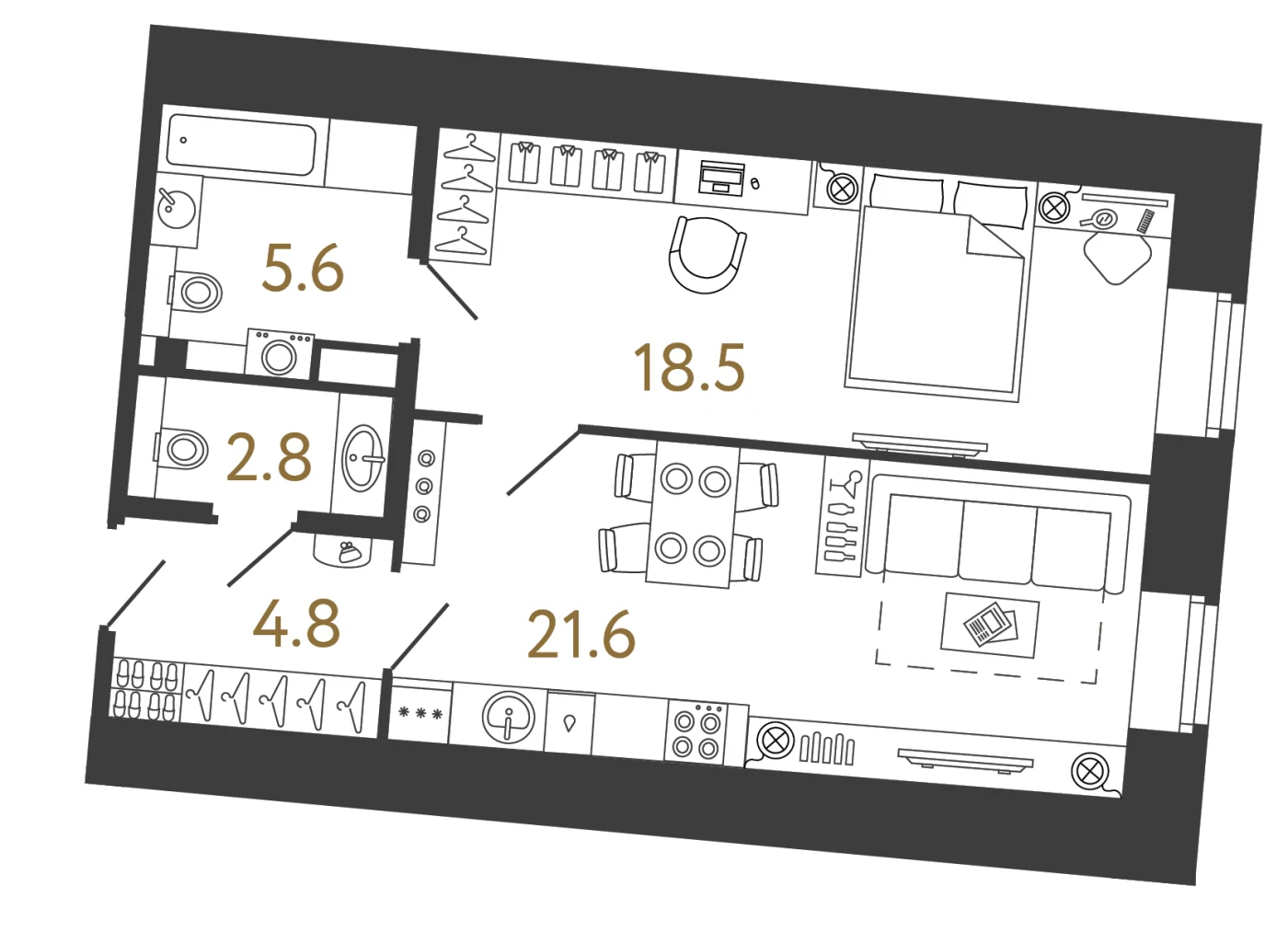 Планировка 1-комнатная 53,3 м² в арт-кластере «Типография» · Типография
