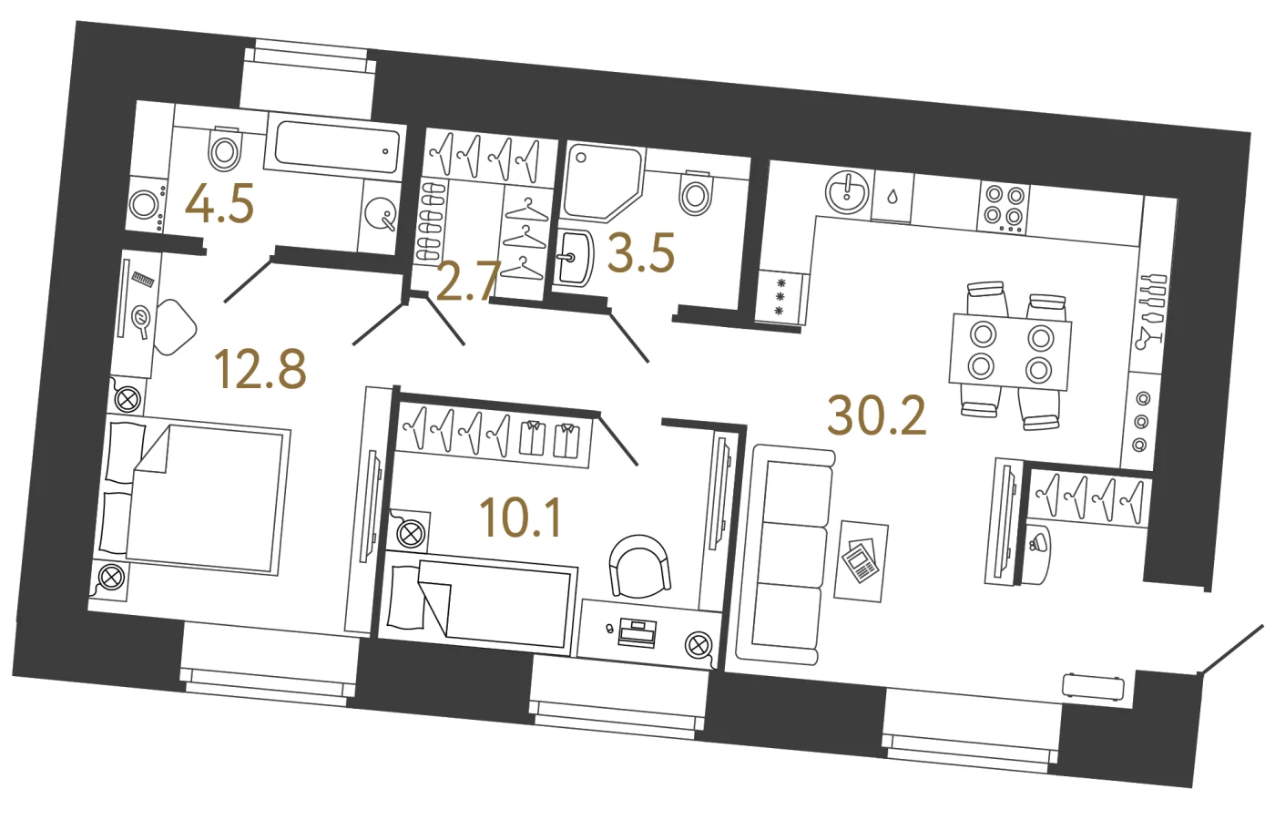 Планировка 2-комнатная 63,8 м² в арт-кластере «Типография» · Типография