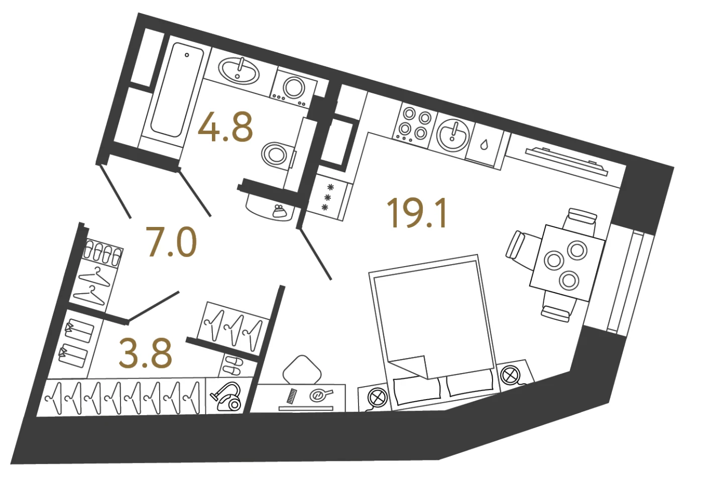 Планировка студия 34,7 м² в арт-кластере «Типография» · Типография