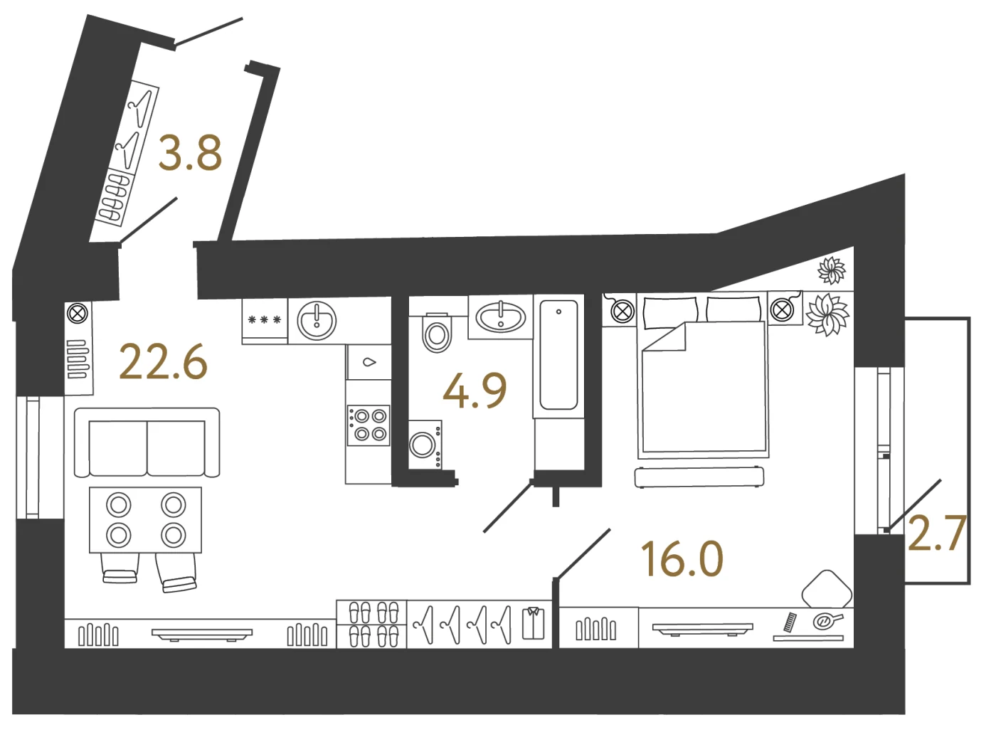 Планировка 1-комнатная 50 м² в арт-кластере «Типография» · Типография