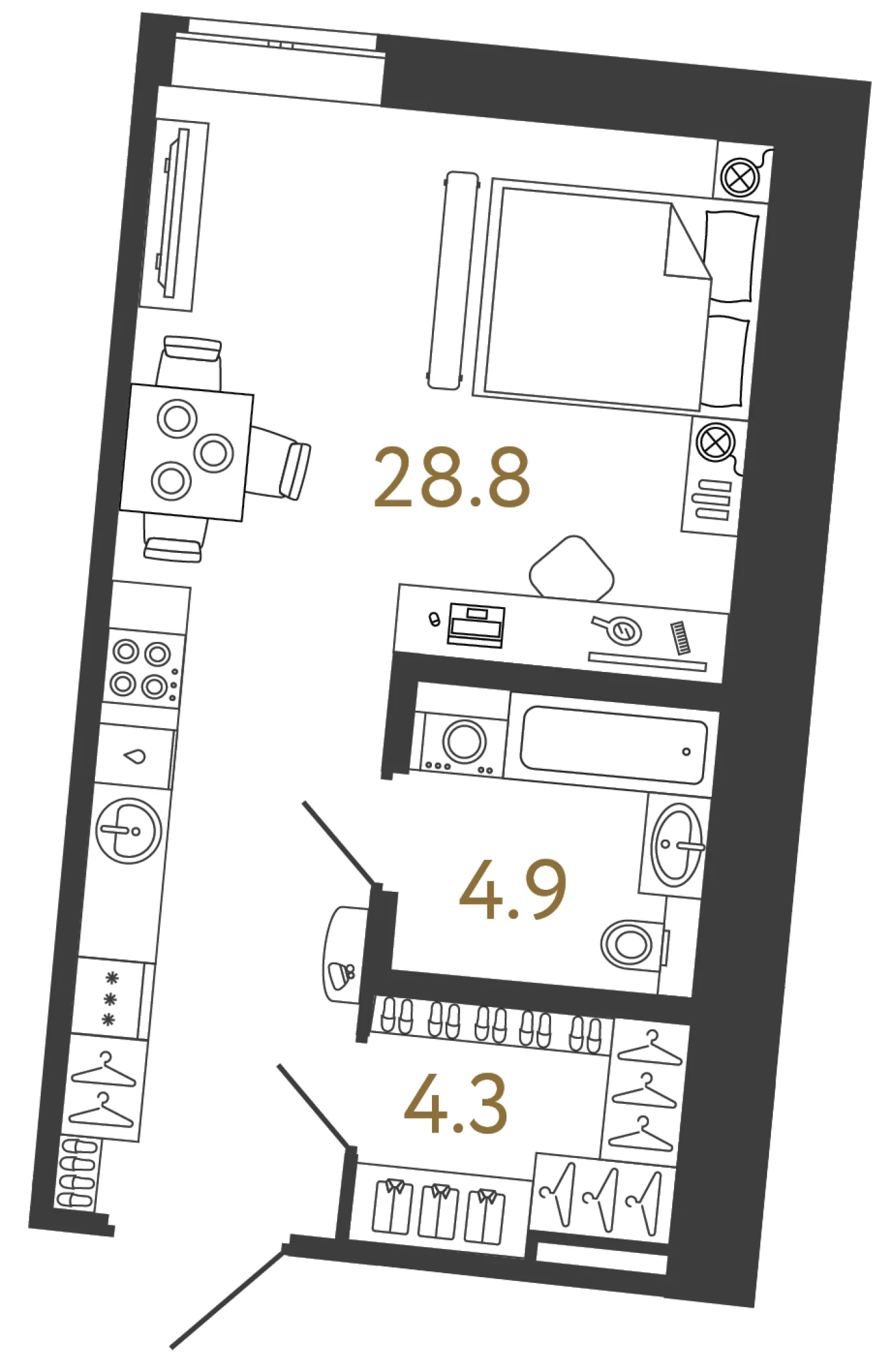Планировка студия 38 м² в арт-кластере «Типография» · Типография