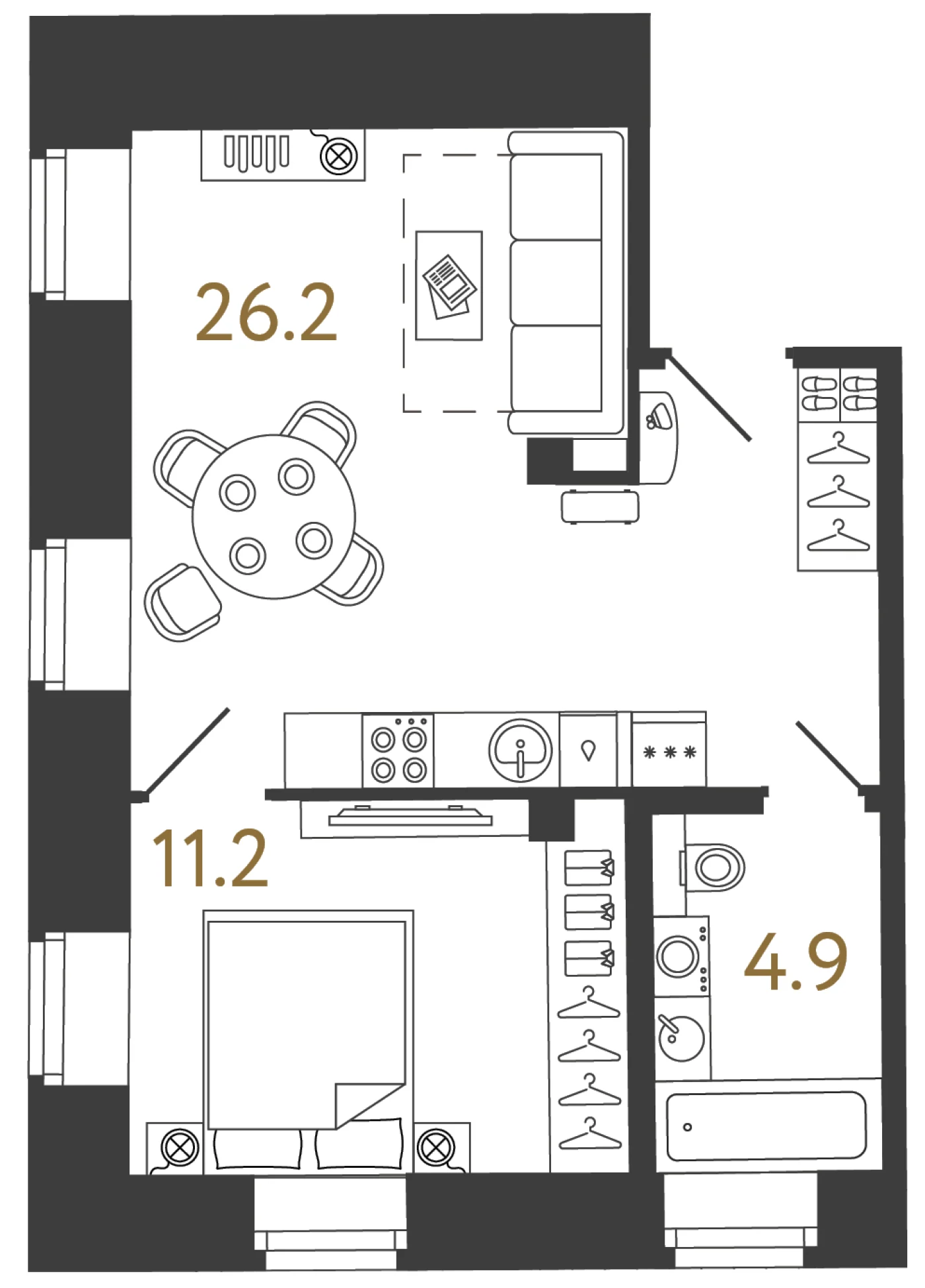 Планировка 1-комнатная 42,3 м² в арт-кластере «Типография» · Типография