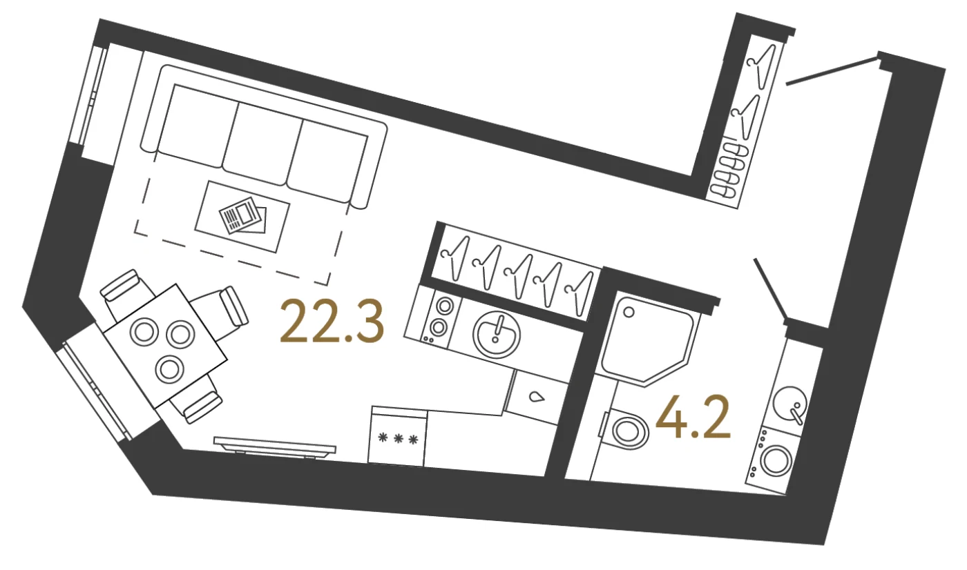 Планировка студия 26,5 м² в арт-кластере «Типография» · Типография