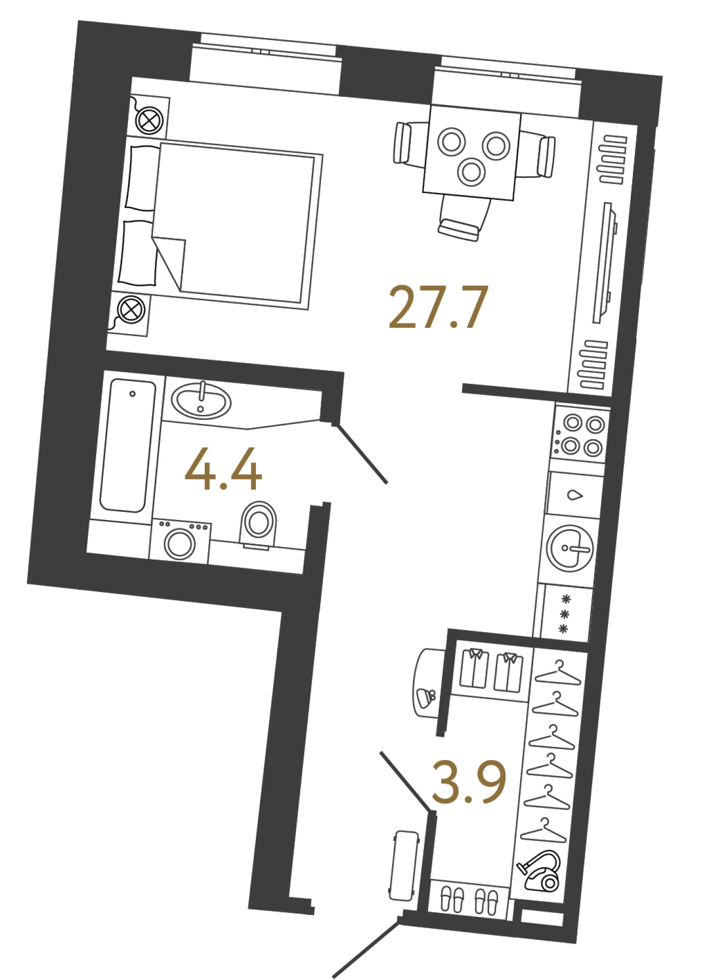 Планировка студия 36 м² в арт-кластере «Типография» · Типография