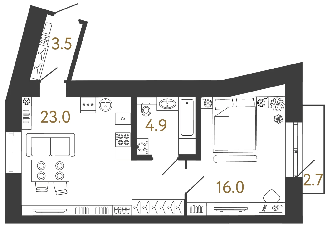 Планировка 1-комнатная 50,1 м² в арт-кластере «Типография» · Типография