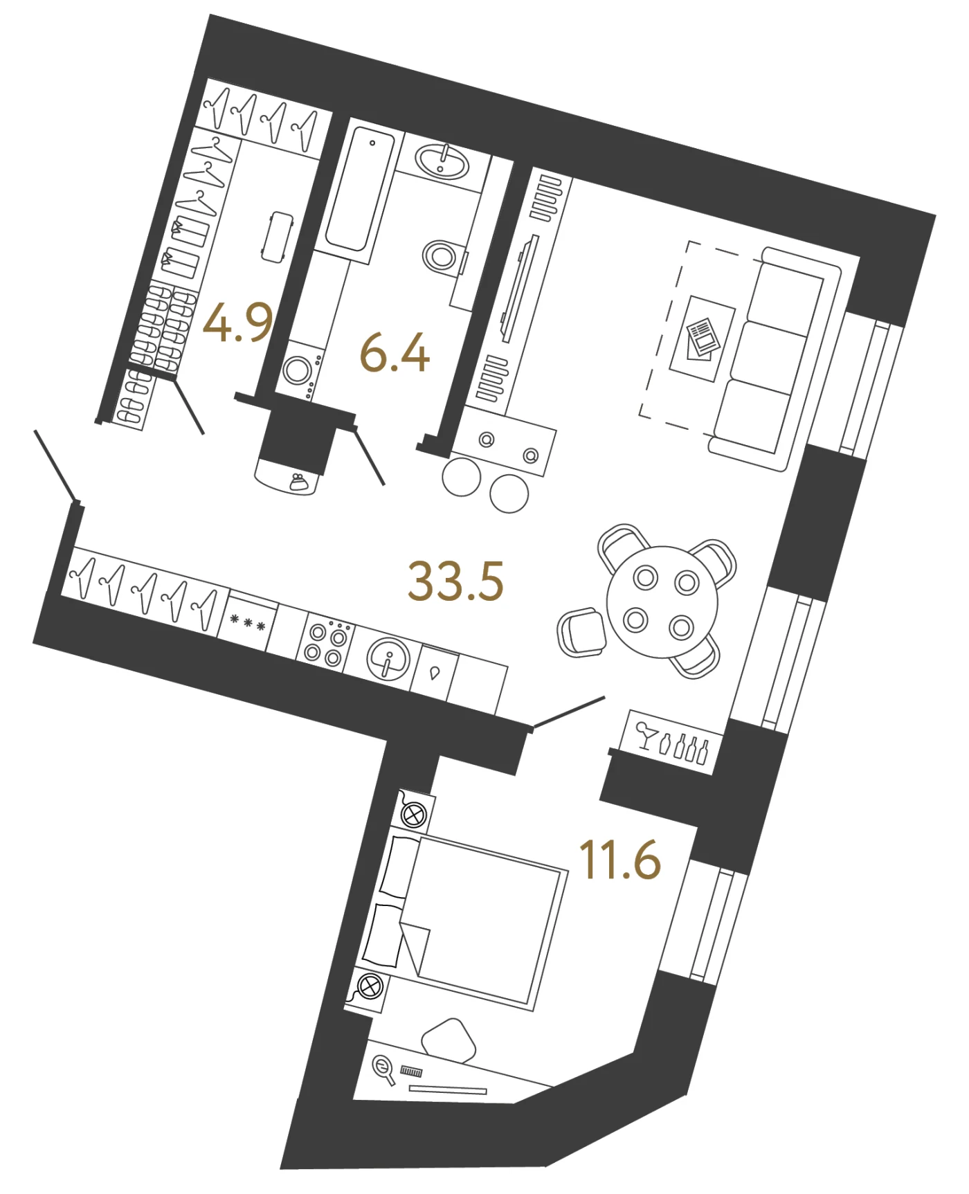 Планировка 1-комнатная 56,4 м² в арт-кластере «Типография» · Типография